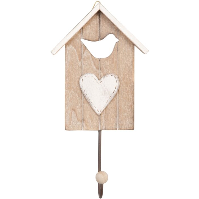 Clayre & Eef 6H0622 Vogelhausfront Haken Holz 10x18 cm natur