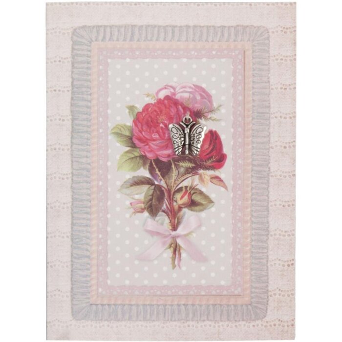 Clayre & Eef Grußkarte Schmetterling 10x13,5 cm Rosenstrauß