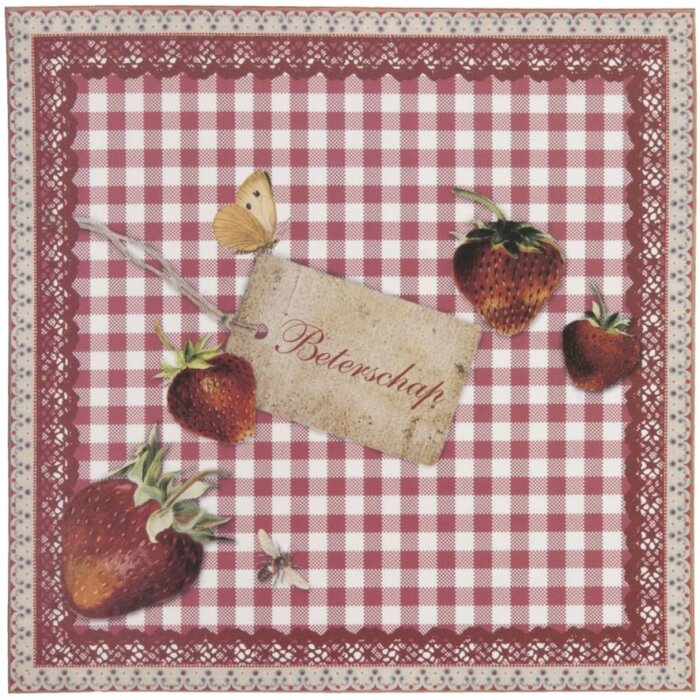 Clayre & Eef Genesungskarte Erdbeeren 13,5x13,5 cm rot niederländisch