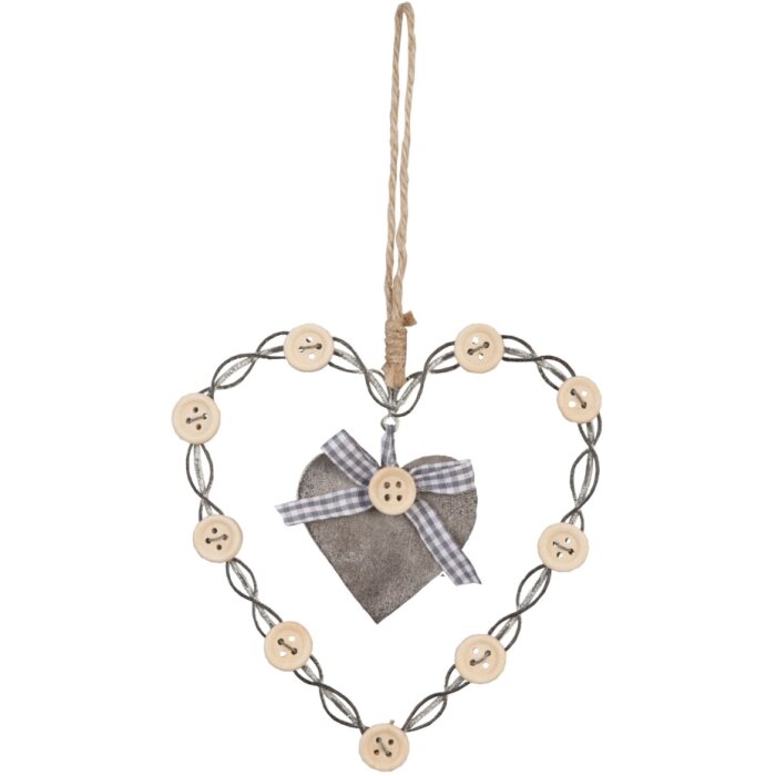 Clayre & Eef Anhänger Herz mit Knöpfen 13x13 cm