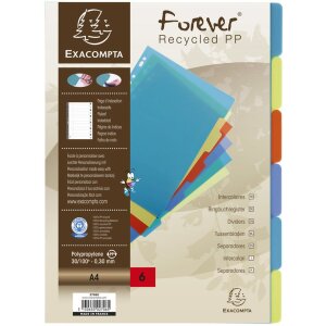 Exacompta 2706E Register DIN A4 6 Taben farbig Recycling-Polypropylen