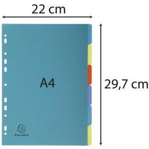 Exacompta 2706E Register DIN A4 6 Taben farbig Recycling-Polypropylen