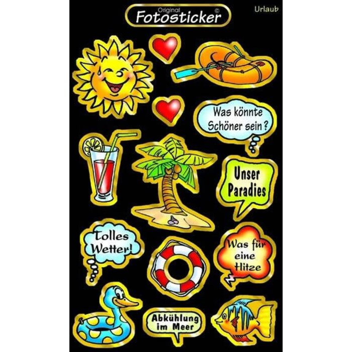 Fotoalbum Sticker Urlaub Motiv 4 Stickerkarten lustige Kommentare 10,7x17 cm