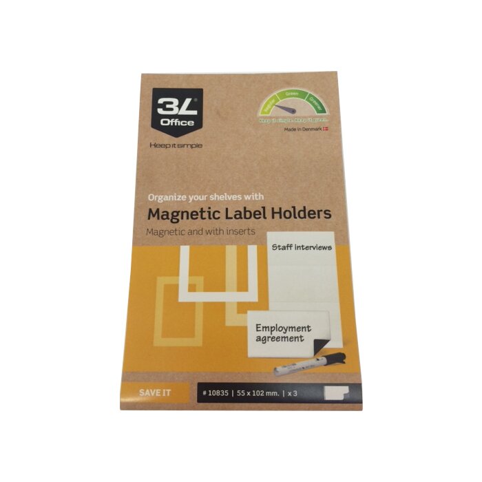 3L Office 3 Stück magnetisches Sichtfenster mit Bogen 25x75mm transparent