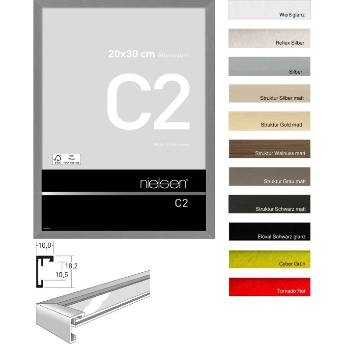Nielsen C2 Alurahmen Bilderrahmen 10x15 cm bis 70x100 cm Normalglas Blockprofil