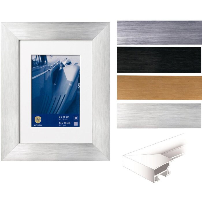 Rama foto Henzo Aluminium Luzern cu finisaj bătut și pasepartout premium