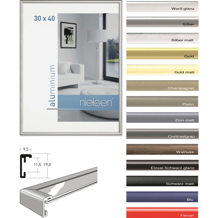 Nielsen Alurahmen Classic 10x15 cm bis 70x100 cm schmales Blockprofil