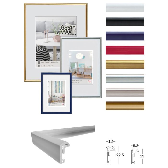 Walther Kunststoffrahmen GALERIA Halbrundprofil Klarglas 9x13 cm bis 70x100 cm