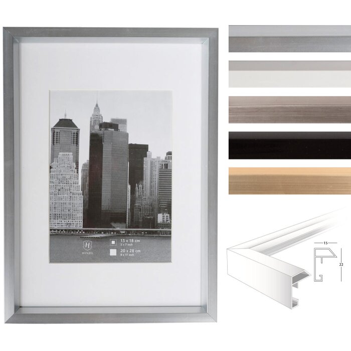 Henzo Kunststoffrahmen METALLICA mit Passepartout 10x15 cm bis 70x100 cm