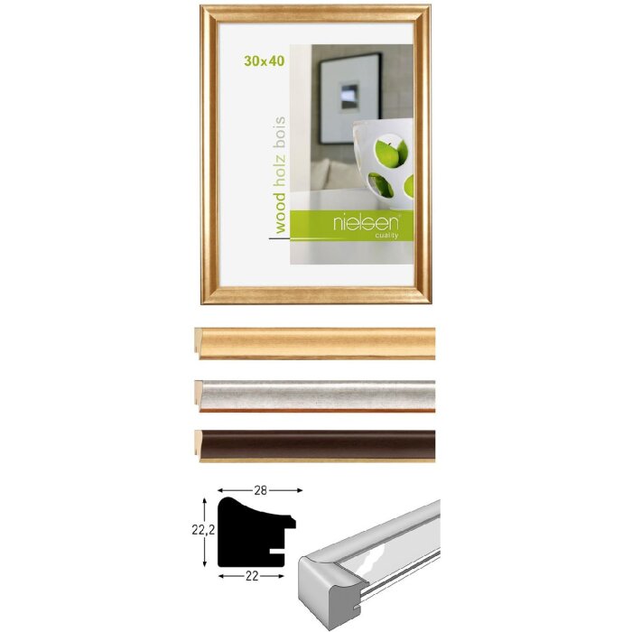 Rama foto Nielsen Derby, profil de lemn clasic, dimensiuni 13x18 cm până la 60x80 cm