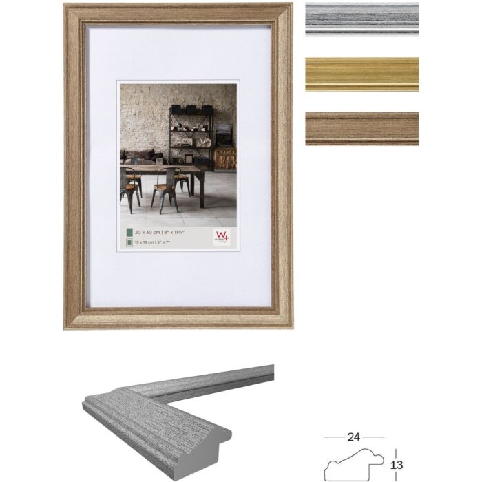 Rama foto Walther Lounge din polistiren, 10x15–40x50 cm, metalizată