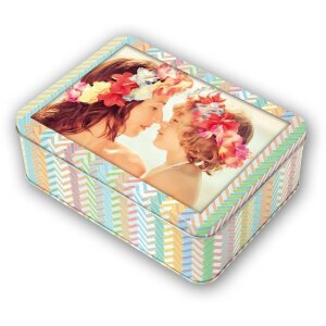 Căsuță foto metalică cu ramă în capac – pentru fotografii 4x6 cm sau 10x15 cm