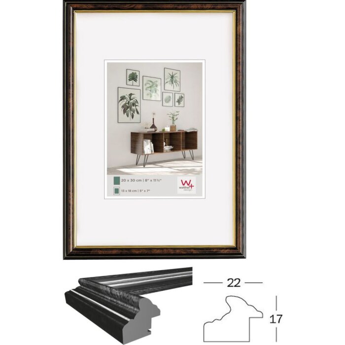 Rama foto Walther Smell – optică de lemn de rădăcină cu margine dublă aurie