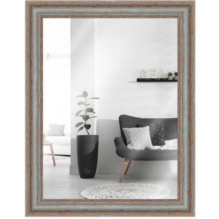 MendeFrames Wandspiegel H740 Shabby-Chic grau 21x29,7 cm Massivholz