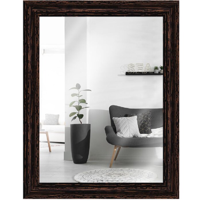 MendeFrames Wandspiegel H740 Shabby-Chic 30x60 cm schwarz aus Massivholz