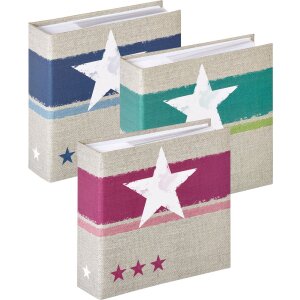 Album de inserție Walther Stellar, pentru fotografii 9x13 cm, 10x15 cm, 11x15 cm, 13x18 cm, cu copertă artistică în culori roz, albastru și verde