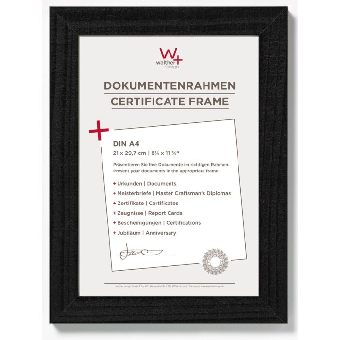 Walther Holzrahmen Home schwarz 21x29,7 cm DIN A4 Urkundenrahmen
