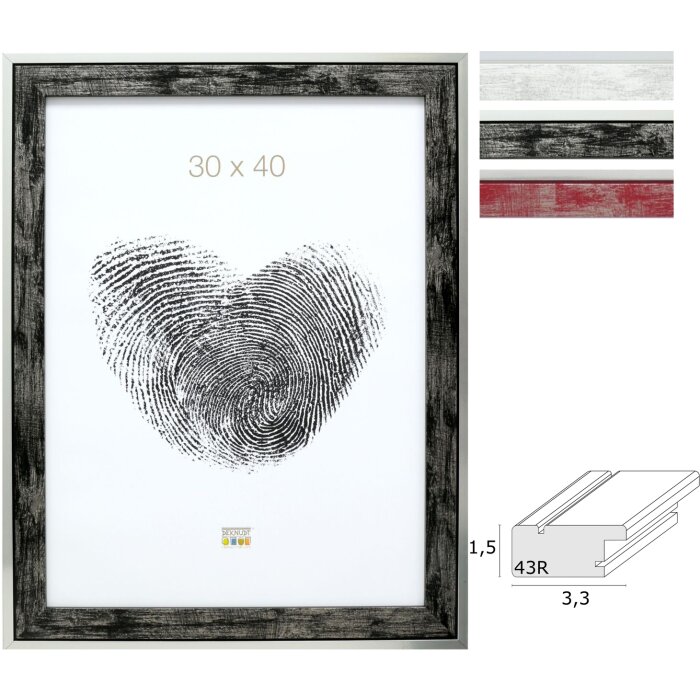 Deknudt S43RE Bilderrahmen Holzoptik Silberkante 10x15 cm bis 40x60cm
