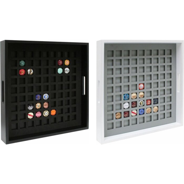 Tabla de servire Deknudt pentru capsule de champagne, lemn 42x42x6,5 cm, negru/alb