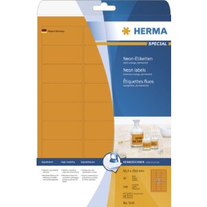 HERMA Etiketten A4 neon-orange 63,5x29,6 mm Papier matt...