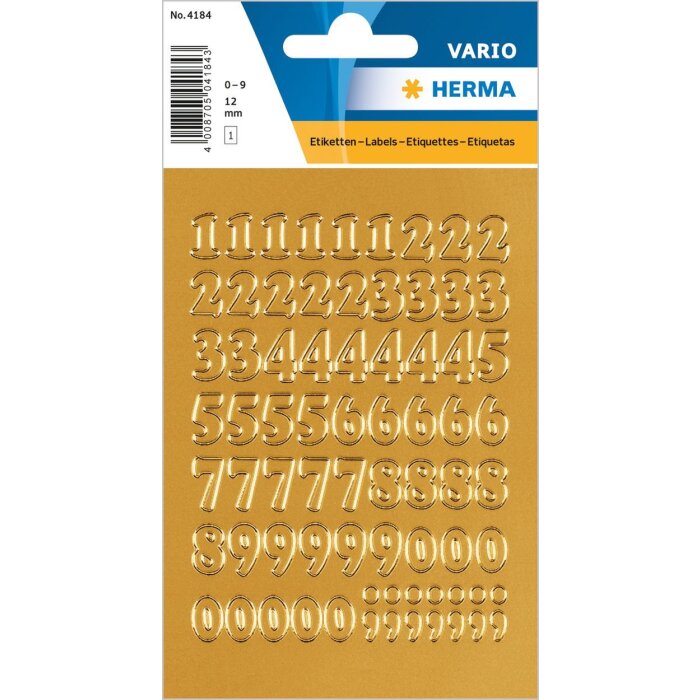 HERMA Folien-Sticker gold Zahlen 0-9, gold, 12 mm