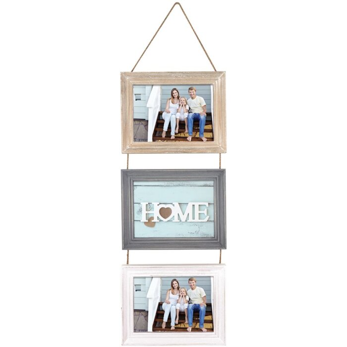 Rama foto Lavigny – 3 cadre din lemn cu cordoane, pentru 10x15 cm sau 13x18 cm, cu inscripția „HOME”