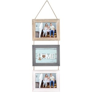 Rama foto Lavigny – 3 cadre din lemn cu cordoane, pentru 10x15 cm sau 13x18 cm, cu inscripția „HOME”