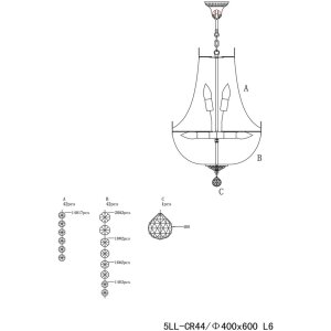 Kronleuchter Ø 40 cm aus Glas-Eisen - 5LL-CR44...