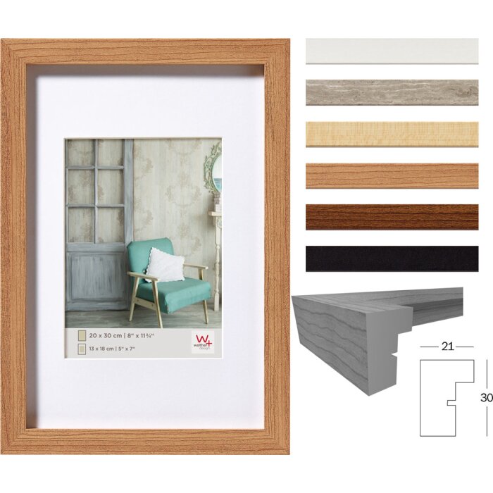 Rama foto Walther Stockholm, profil bloc din lemn maserat, cu passepartout înclinat