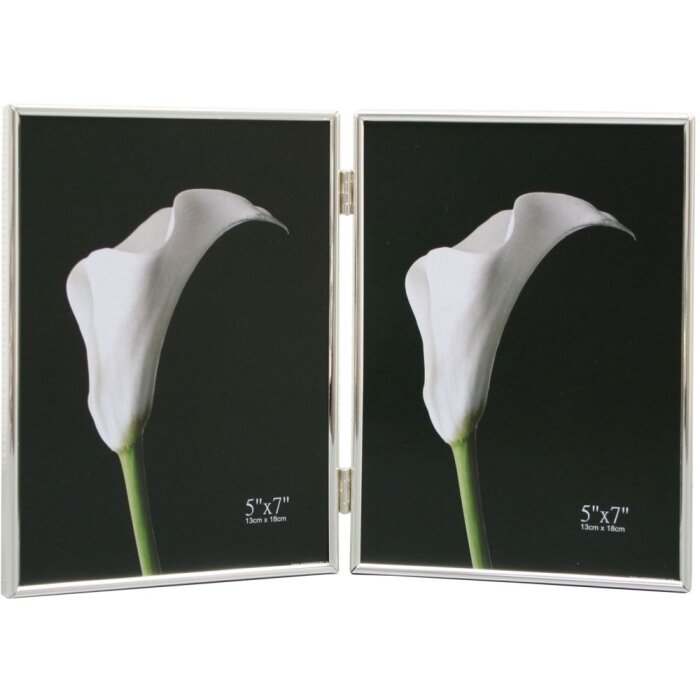 Rama foto dublă din metal, argintiu, pentru 2 imagini 10x15 cm sau 13x18 cm