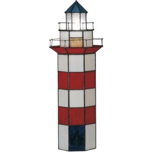 LumiLamp 5LL-1166 Tiffany Tischlampe Leuchtturm 21x56 cm...