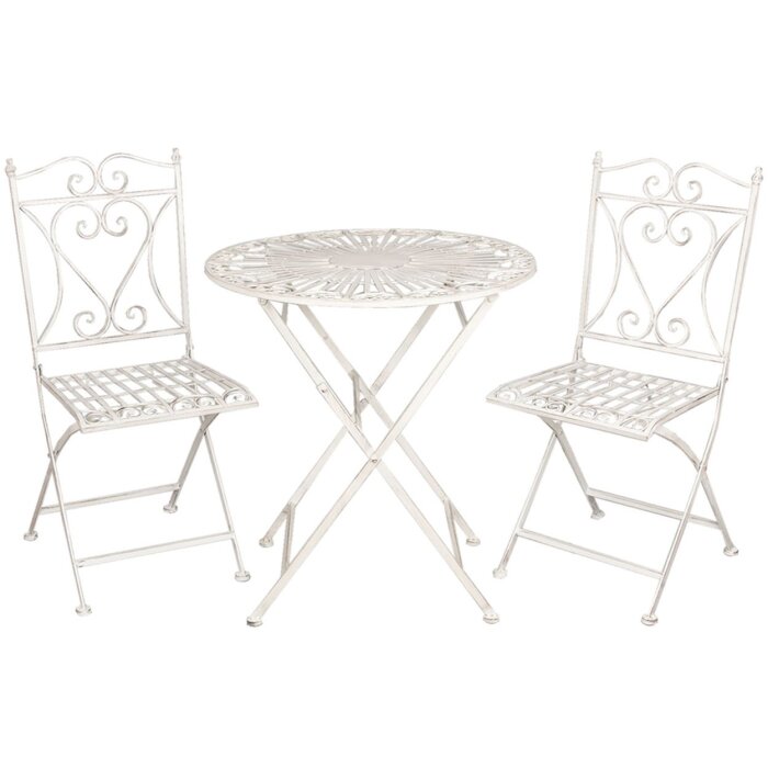 Clayre & Eef Tisch plus 2 Stühle Modell 5Y0127 Ø 70x75 cm weiß 40x47x94 cm