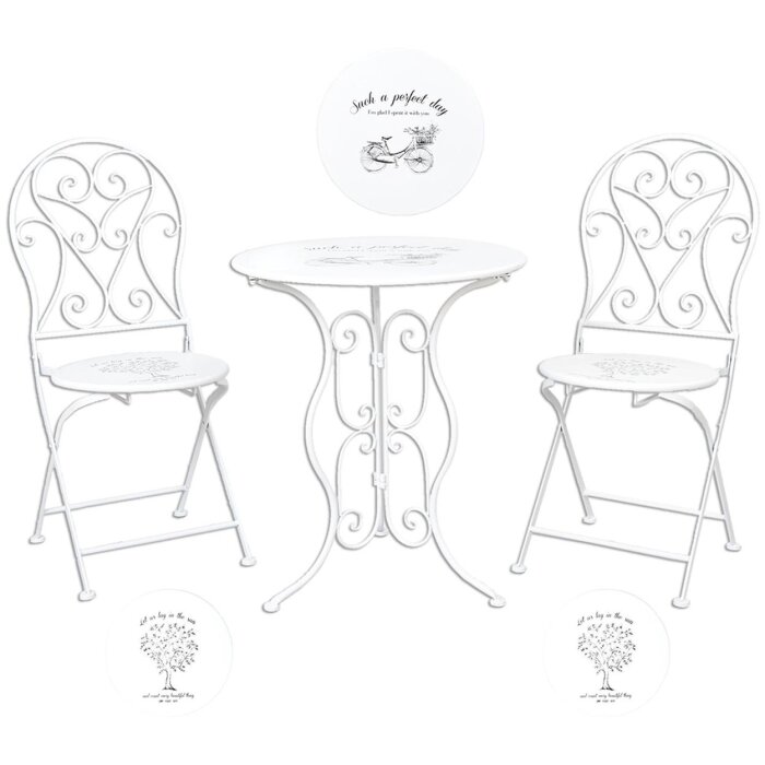 Clayre & Eef Tafel + 2x Stuhl 5Y0192 Ø 60x70 cm weiß 2x Ø 40x40x92 cm weiß