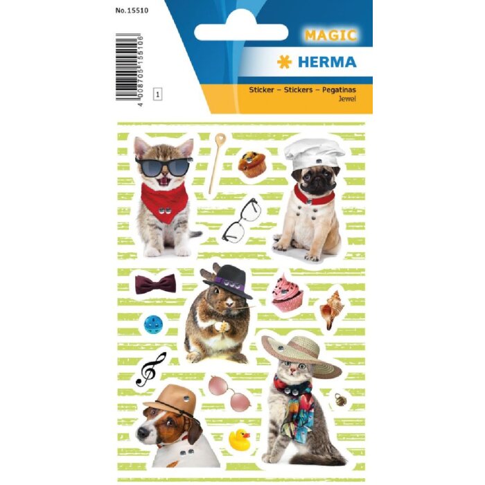 Herma MAGIC Sticker Dog & Cat Style Jewel, 16 Stück, selbstklebend, Tiermotiv