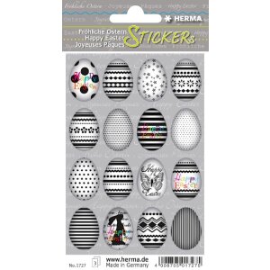 Herma DECOR Sticker Happy Easter Eierset Schwarz Weiss