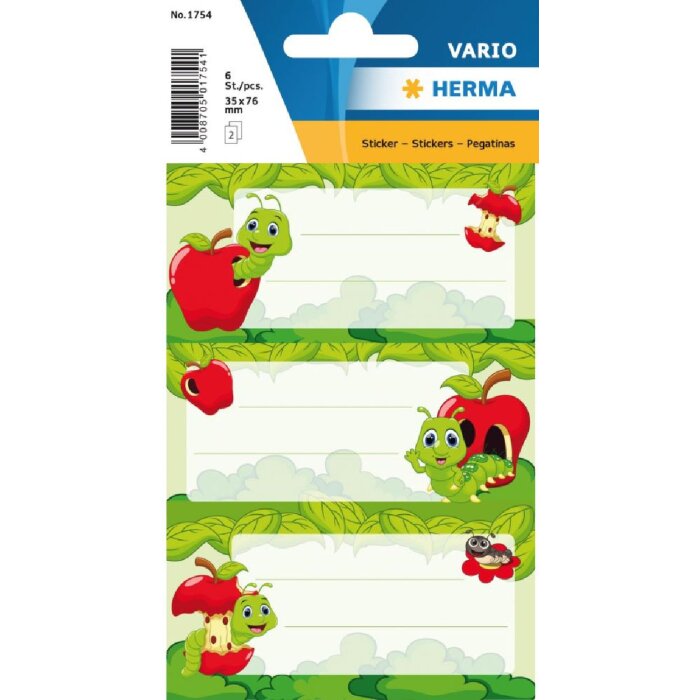 Herma VARIO Schuletiketten Fritz Der Wurm Beglimmert 76x35 mm