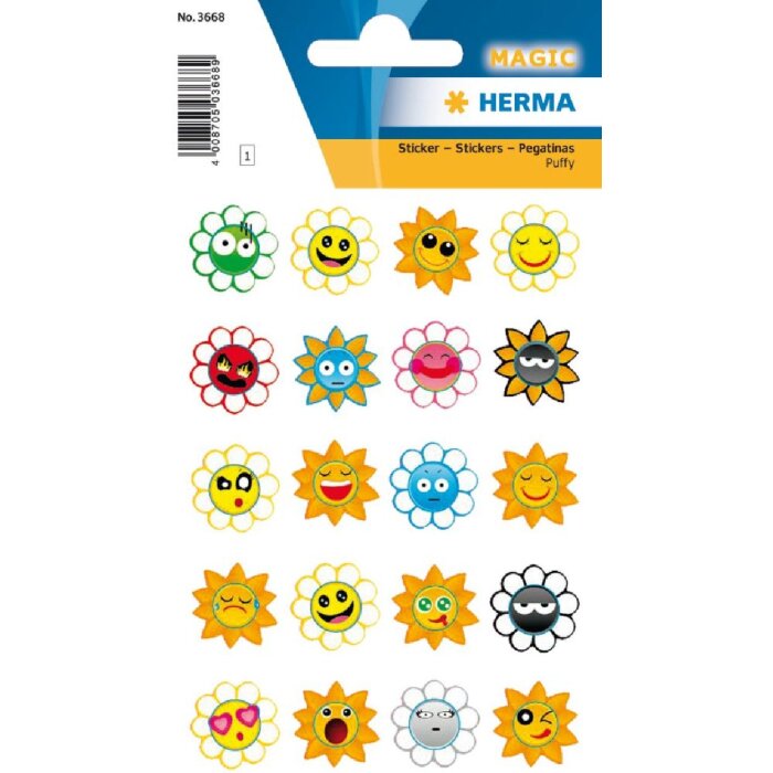 Herma MAGIC Sticker Crazy Suns Puffy, bunt, 1 Blatt mit 20 Sticker