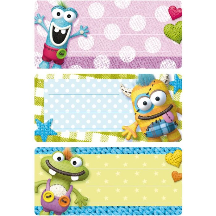 Herma VARIO Schuletiketten Kleine Monster, 76x35 mm, weiß, 9 Etiketten