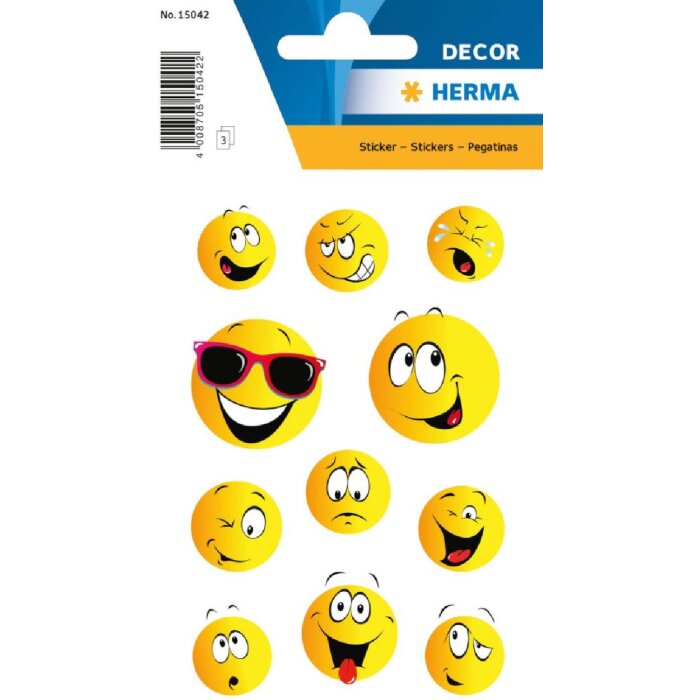 Herma DECOR Sticker Happy Face, Farbe: Mehrfarbig, Größe: 3 Blatt mit 33 Sticker