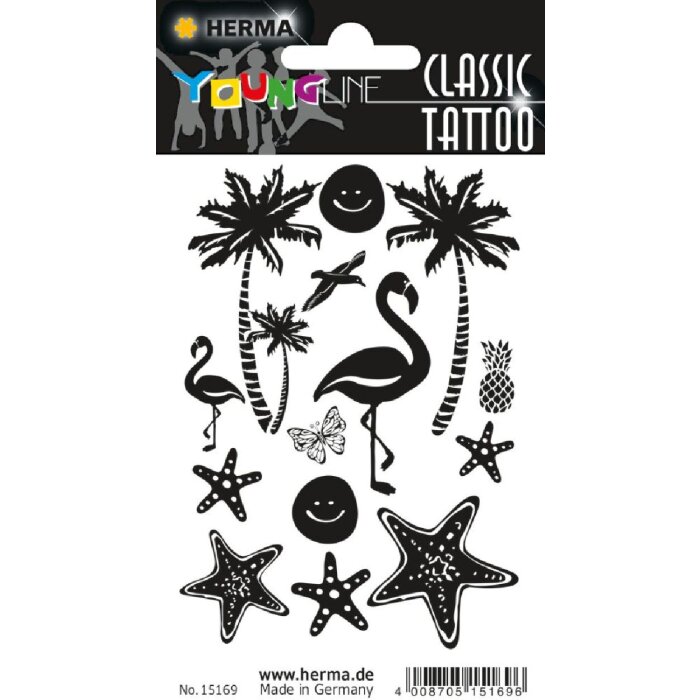 Herma FASHIONLine CLASSIC Tattoo Black Beach, Schwarz, 1 Blatt mit 13 Tattoos