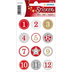 Herma DECOR Sticker Adventskalendersticker 1-24 Rot...