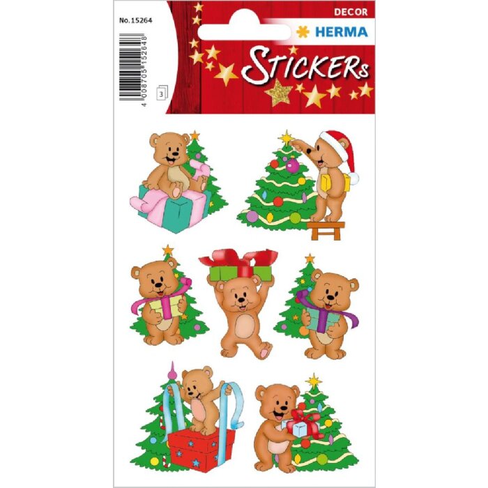 Herma DECOR Sticker Weihnachtsbären bunt, 3 Blatt / 21 Stück