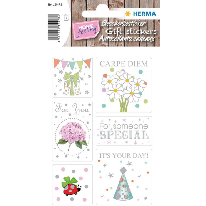 Herma HOME Geschenkesticker Good Luck Silberprägung, 12 Stück