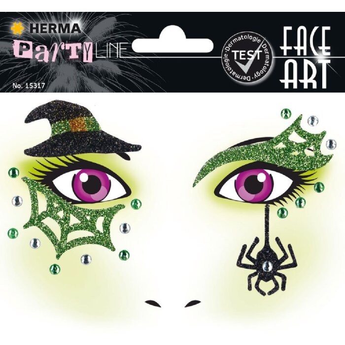 Herma FASHIONLine Face Art Sticker Hexe, Farbe: Schwarz, Größe: 10x15 cm