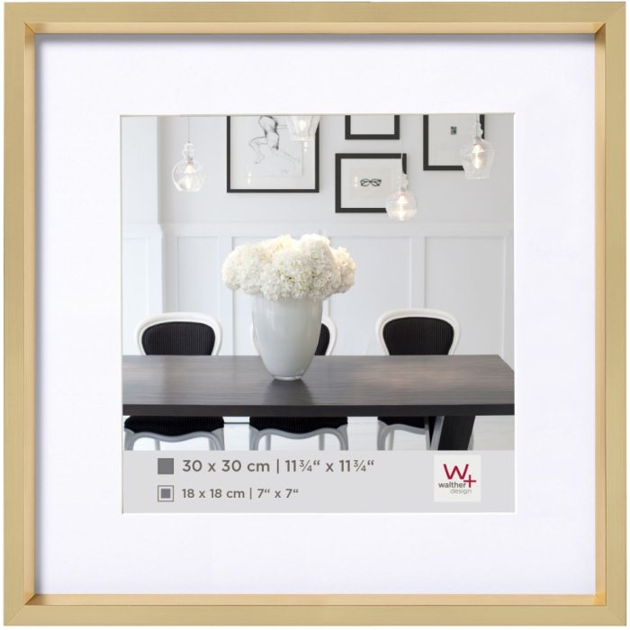 Walther STEEL STYLE Bilderrahmen 30x30 cm Gold mit Passepartout 18x18 cm