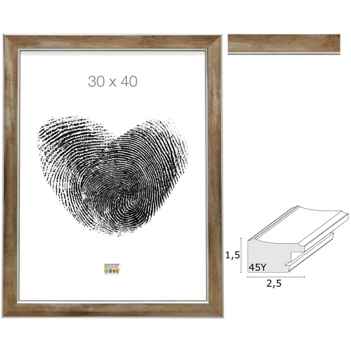 Deknudt S45YD3 Holz-Bilderrahmen Bronze mit Silberkante 10x15 bis 40x50 cm