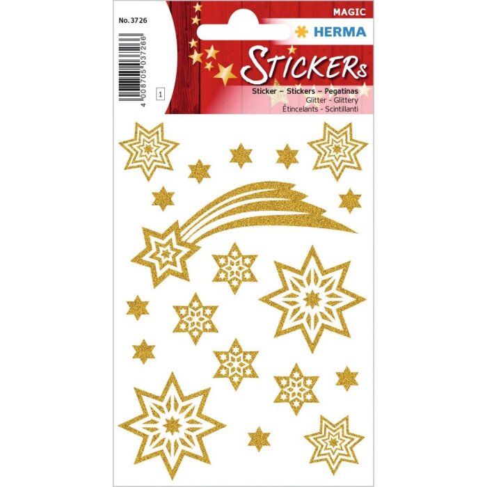 HERMA Weihnachtssticker MAGIC Sterne + Schweif glittery