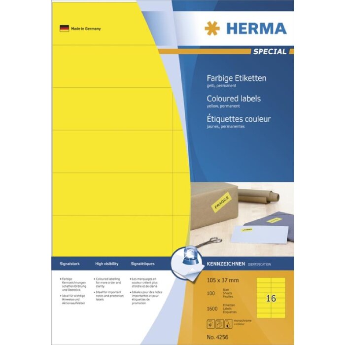 HERMA Etiketten A4 gelb 105x37 mm Papier matt 1600 Stück