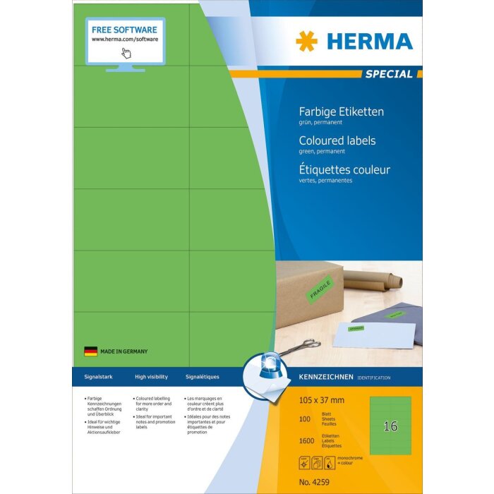 HERMA Etiketten A4 grün 105x37 mm Papier matt 1600 Stück