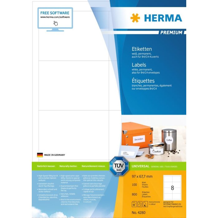 HERMA Etiketten Premium A4 weiß 97x67,7 mm Papier matt 800 Stück